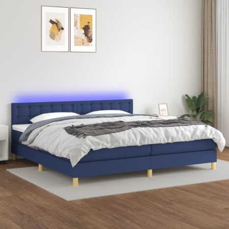 Cama box spring con colchón y LED tela azul 200x200 cm de , Camas y somieres - Ref: Foro24-3134067, Precio: 608,97 €, Descuen...