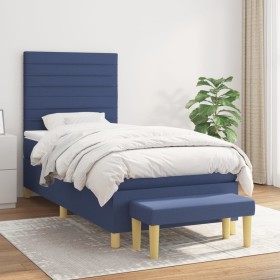 Box spring bed with blue fabric mattress 100x200 cm by , Beds and slatted bases - Ref: Foro24-3137219, Price: 416,91 €, Disco...