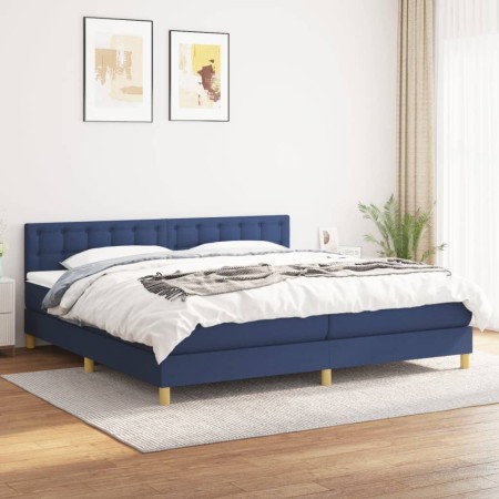 Cama box spring con colchón tela azul 200x200 cm de , Camas y somieres - Ref: Foro24-3140967, Precio: 625,51 €, Descuento: %