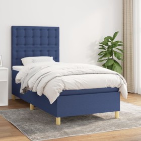 Box spring bed with blue fabric mattress 100x200 cm by , Beds and slatted bases - Ref: Foro24-3142639, Price: 376,10 €, Disco...