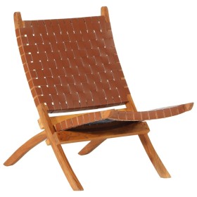 Silla de relax plegable cuero auténtico marrón de , Taburetes y sillas plegables - Ref: Foro24-356376, Precio: 165,70 €, Desc...