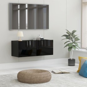 Glossy black plywood TV cabinet 80x30x30 cm by , TV Furniture - Ref: Foro24-801479, Price: 52,34 €, Discount: %