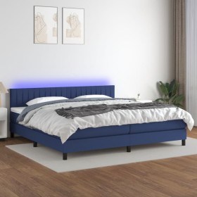 Cama box spring colchón y luces LED tela azul 200x200 cm de , Camas y somieres - Ref: Foro24-3133347, Precio: 601,99 €, Descu...