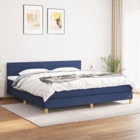 Cama box spring con colchón tela azul 200x200 cm de , Camas y somieres - Ref: Foro24-3140727, Precio: 637,16 €, Descuento: %