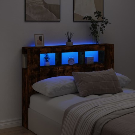 Cabecero LED madera ingeniería roble ahumado 140x18,5x103,5 cm de , Cabeceros y pies de cama - Ref: Foro24-837348, Precio: 96...