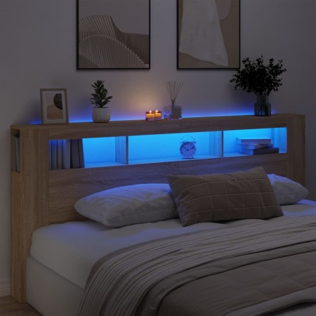 Cabecero LED madera ingeniería roble Sonoma 220x18,5x103,5 cm de , Cabeceros y pies de cama - Ref: Foro24-837374, Precio: 104...