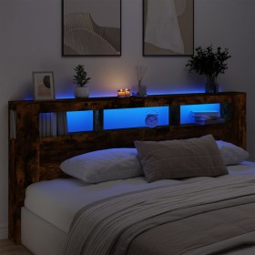 LED headboard engineered wood smoked oak 220x18.5x103.5 cm by , Headboards and footboards - Ref: Foro24-837376, Price: 102,04...