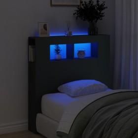 Cabecero con LED madera de ingeniería negro 100x18,5x103,5 cm de , Cabeceros y pies de cama - Ref: Foro24-837331, Precio: 76,...