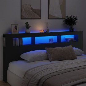 Cabecero con LED madera de ingeniería negro 220x18,5x103,5 cm de , Cabeceros y pies de cama - Ref: Foro24-837373, Precio: 107...