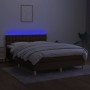 Box spring bed with LED mattress dark brown fabric 140x200 cm by , Beds and slatted bases - Ref: Foro24-3134040, Price: 430,3...