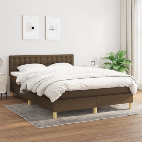 Cama box spring con colchón tela marrón oscuro 140x200 cm de , Camas y somieres - Ref: Foro24-3140940, Precio: 417,87 €, Desc...