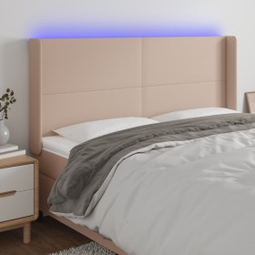 Headboard with LED cappuccino synthetic leather 163x16x118/128cm by , Headboards and footboards - Ref: Foro24-3123869, Price:...