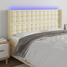 Cabecero con LED cuero sintético color crema 147x16x118/128 cm de , Cabeceros y pies de cama - Ref: Foro24-3124140, Precio: 1...