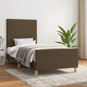 Dark brown fabric bed frame with headboard 90x190 cm by , Beds and slatted bases - Ref: Foro24-3124858, Price: 137,71 €, Disc...