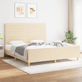 Bed frame with cream fabric headboard 180x200 cm by , Beds and slatted bases - Ref: Foro24-3125159, Price: 240,27 €, Discount: %