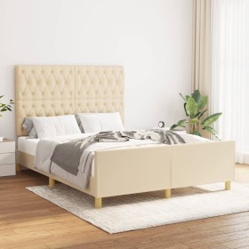 Estructura de cama con cabecero de tela color crema 140x200 cm de , Camas y somieres - Ref: Foro24-3125305, Precio: 252,99 €,...