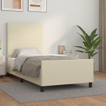 Bed frame with headboard cream synthetic leather 80x200 cm by , Beds and slatted bases - Ref: Foro24-3125417, Price: 138,99 €...