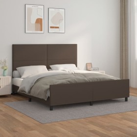 Brown synthetic leather headboard bed frame 160x200 cm by , Beds and slatted bases - Ref: Foro24-3125460, Price: 241,99 €, Di...