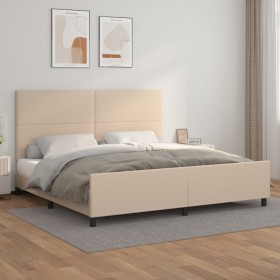 Estructura de cama cabecero cuero sintético capuchino 200x200cm de , Camas y somieres - Ref: Foro24-3125474, Precio: 240,99 €...