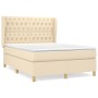 Cama box spring con colchón tela color crema 140x190 cm de , Camas y somieres - Ref: Foro24-3128762, Precio: 573,54 €, Descue...