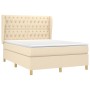 Cama box spring con colchón tela color crema 140x190 cm de , Camas y somieres - Ref: Foro24-3128762, Precio: 573,54 €, Descue...