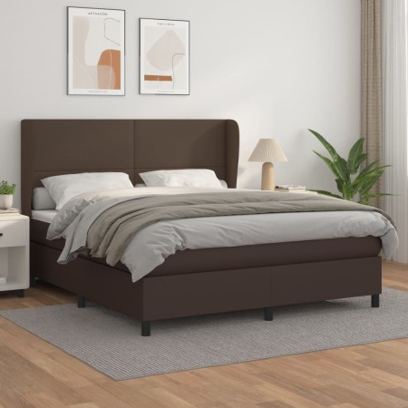 Cama box spring con colchón cuero sintético marrón 180x200 cm de , Camas y somieres - Ref: Foro24-3128928, Precio: 644,35 €, ...