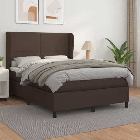 Cama box spring con colchón cuero sintético marrón 140x200cm de , Camas y somieres - Ref: Foro24-3128916, Precio: 501,06 €, D...