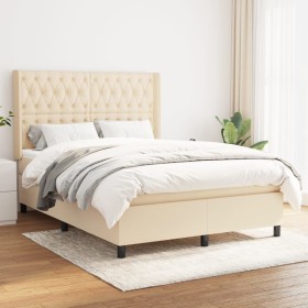 Cama box spring con colchón tela color crema 140x190 cm de , Camas y somieres - Ref: Foro24-3131670, Precio: 542,99 €, Descue...