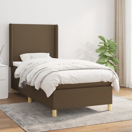 Cama box spring con colchón tela marrón oscuro 90x200 cm de , Camas y somieres - Ref: Foro24-3131804, Precio: 384,33 €, Descu...