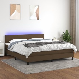 Cama box spring con colchón LED tela marrón oscuro 160x200 cm de , Camas y somieres - Ref: Foro24-3133008, Precio: 476,99 €, ...