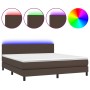 Cama box spring colchón y LED cuero sintético marrón 160x200 cm de , Camas y somieres - Ref: Foro24-3134114, Precio: 505,37 €...