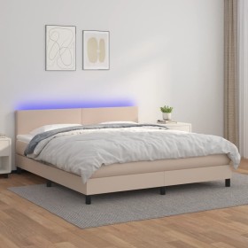 Box spring bed LED mattress cappuccino synthetic leather 160x200cm by , Beds and slatted bases - Ref: Foro24-3134116, Price: ...