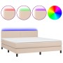 Cama box spring colchón LED cuero sintético capuchino 160x200cm de , Camas y somieres - Ref: Foro24-3134116, Precio: 473,28 €...