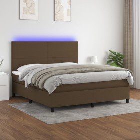 Box spring bed mattress LED lights dark brown fabric 180x200cm by , Beds and slatted bases - Ref: Foro24-3134736, Price: 633,...