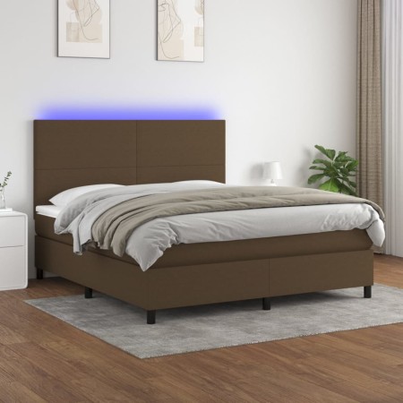 Cama box spring colchón luces LED tela marrón oscuro 180x200cm de , Camas y somieres - Ref: Foro24-3134736, Precio: 623,14 €,...