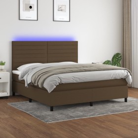 Box spring bed mattress LED lights dark brown fabric 160x200cm by , Beds and slatted bases - Ref: Foro24-3134968, Price: 580,...