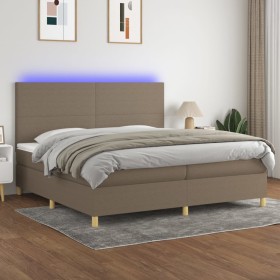 Box spring bed with mattress and LED lights taupe gray fabric 200x200 cm by , Beds and slatted bases - Ref: Foro24-3135305, P...