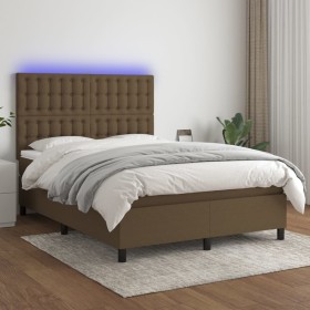 Cama box spring colchón luces LED tela marrón oscuro 140x190 cm de , Camas y somieres - Ref: Foro24-3135192, Precio: 495,99 €...