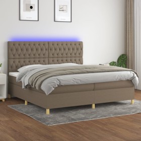 Boxspringbett mit Matratze und LED-Leuchten taupegrauer Stoff 200x200 cm von , Betten und Lattenroste - Ref: Foro24-3135705, ...