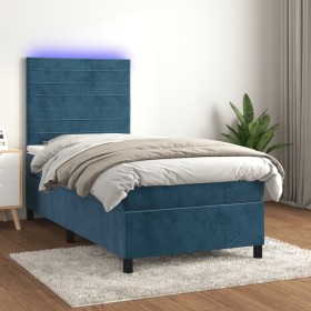 Cama box spring colchón y LED terciopelo azul oscuro 80x200 cm de , Camas y somieres - Ref: Foro24-3136153, Precio: 311,10 €,...