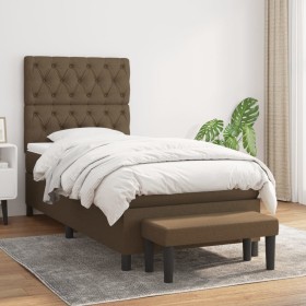 Cama box spring con colchón tela marrón oscuro 80x200 cm de , Camas y somieres - Ref: Foro24-3136792, Precio: 365,99 €, Descu...