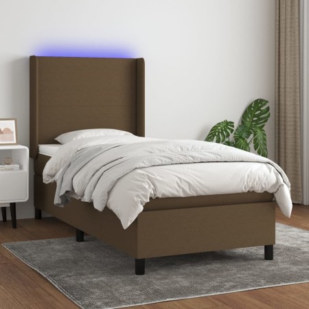 Boxspringbett-Matratze und LED-Leuchten aus dunkelbraunem Stoff, 90 x 200 cm von , Betten und Lattenroste - Ref: Foro24-31381...