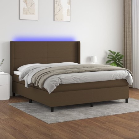 Box spring bed mattress LED lights dark brown fabric 160x200cm by , Beds and slatted bases - Ref: Foro24-3138168, Price: 600,...