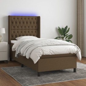 Cama box spring colchón y luces LED tela marrón oscuro 90x200cm de , Camas y somieres - Ref: Foro24-3138528, Precio: 403,26 €...