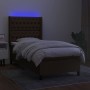 Boxspringbett-Matratze und LED-Leuchten aus dunkelbraunem Stoff, 90 x 200 cm von , Betten und Lattenroste - Ref: Foro24-31385...