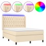 Boxspringbett-Matratze und LED-Leuchten, cremefarbener Stoff, 140 x 190 cm von , Betten und Lattenroste - Ref: Foro24-3138554...