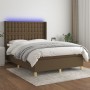 Box spring bed mattress LED lights dark brown fabric 140x190 cm by , Beds and slatted bases - Ref: Foro24-3139192, Price: 546...