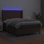 Box spring bed with mattress and LED brown synthetic leather 140x200 cm by , Beds and slatted bases - Ref: Foro24-3139268, Pr...