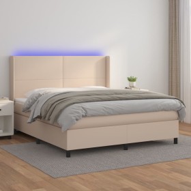 Box spring bed LED mattress synthetic leather cappuccino 180x200cm by , Beds and slatted bases - Ref: Foro24-3139282, Price: ...