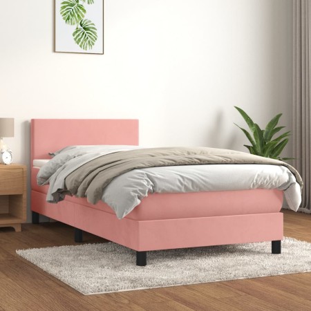 Box spring bed with pink velvet mattress 90x190 cm by , Beds and slatted bases - Ref: Foro24-3141160, Price: 302,84 €, Discou...